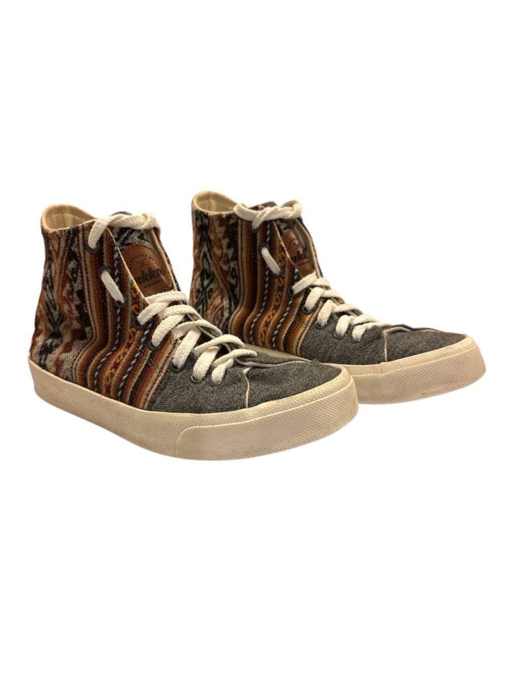 inkkas Aztec-Pattern High Top Sneakers in Beige, Brown, Gray